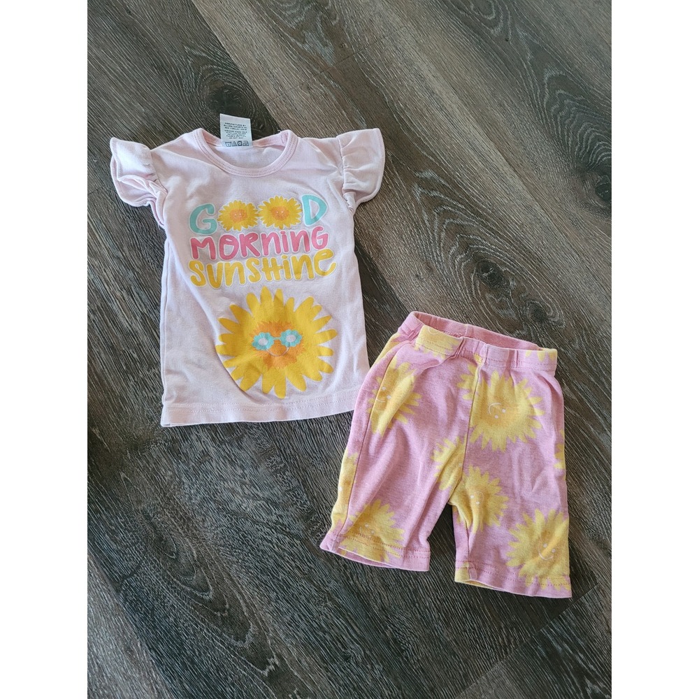 Mon Petit Toddler Girl Pink Sun Pajama Set 2T Good Morning Sunshine Ruffle #9